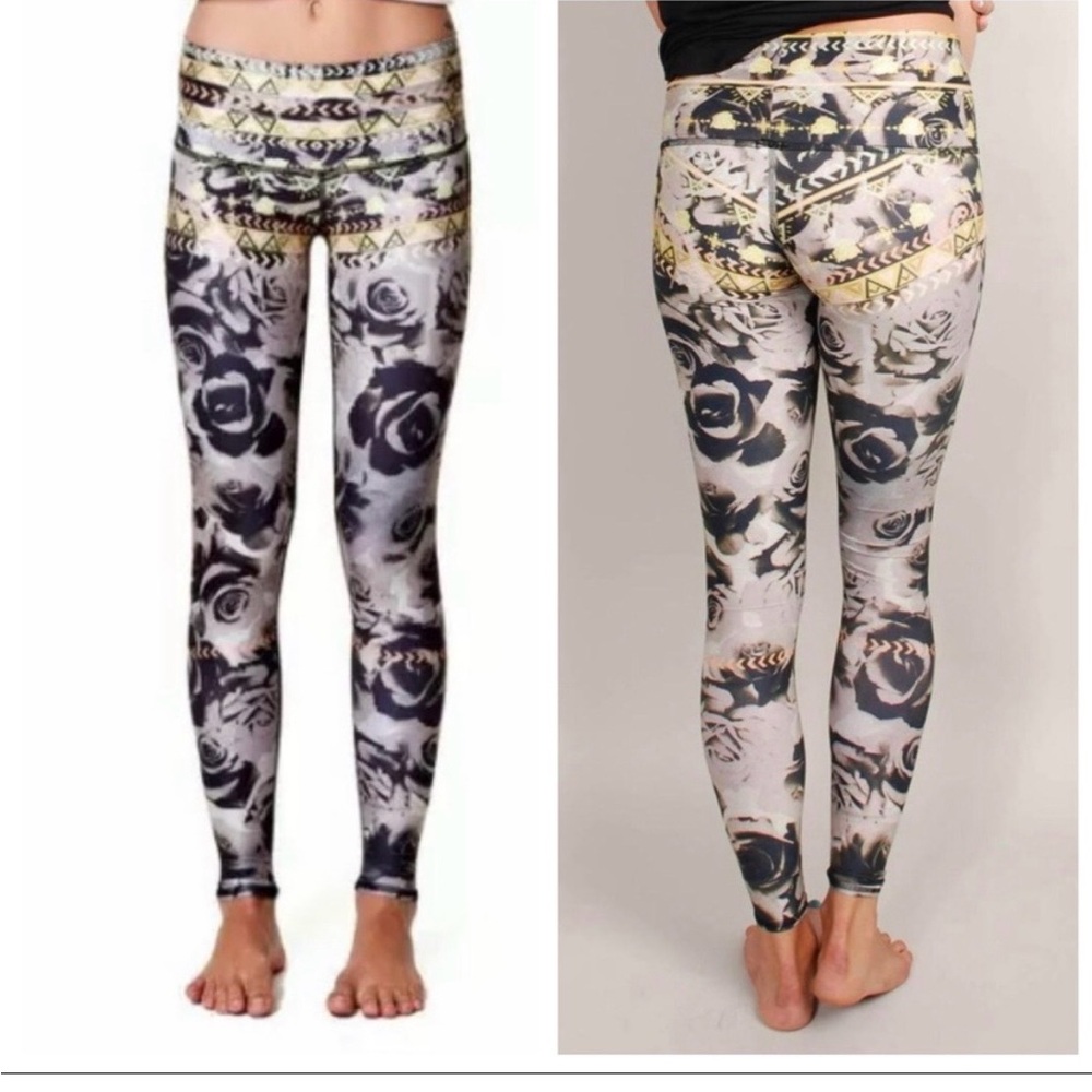 Teeki Desert Black rose Hot Yoga Pant Leggings -